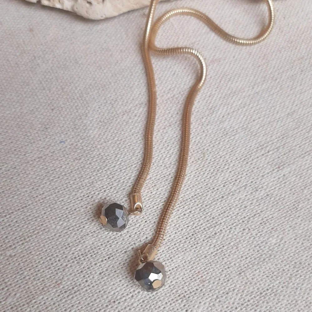 Chico's Hammered Gold Tone Hexagonal Tassel Long Necklace